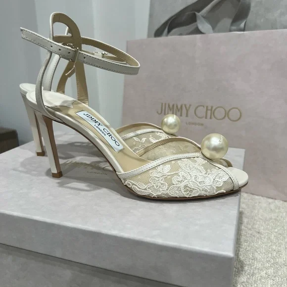 Jimmy Choo Cream Lace Heels - Picture 6 of 13